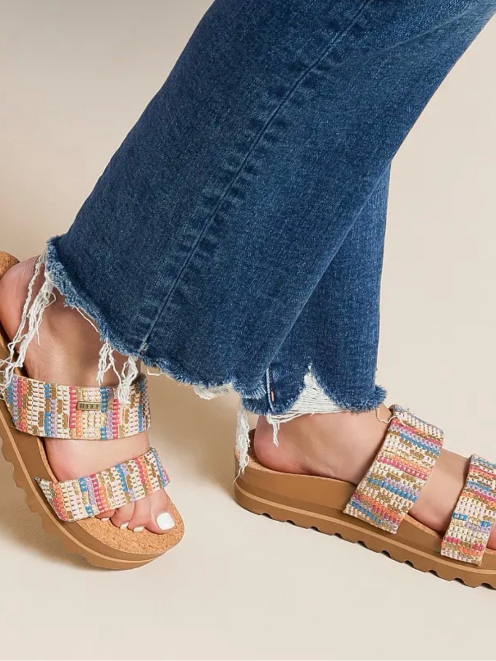 Reef Women's Tan Woven Double-Strap Sandals with Multicolor Accents - Picture 14 of 14